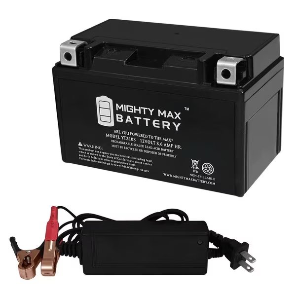 YTZ10S Replaces Yamaha YZF R6 600 Flames YZFR6X 2008 With 12V 2A Chargr, Mighty Max Battery, Mfr#: MAX3867135